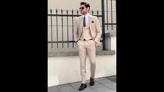 GentWith Rockford Beige Slim Fit Peak Lapel Wool Suit