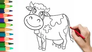 Cute Cow Drawing Step by Step Easy for Beginners | Draw Easy 100M