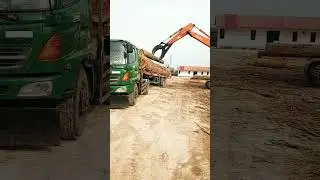 Cara bongkar #kayu log dengan cepat dan mudah #Exavator capit
