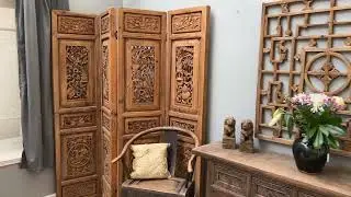 Antique Chinese Carved Four Panel Screen