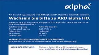 SD - Abschaltung ARD - alpha / Hinweise SR Fernsehen SD und Radioprogramme