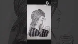 Drawing of a girl with coffee cup
