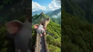 Baby Elephant flying over the Chinese Wall - Funny Ai-Video