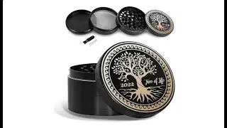SEAHERO Spice Grinder Large 3.0 Inch Black 4 Pieces 3 Chambers Colorful Print Pattern (Zinc alloy)