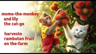momo-the-monkey-and-lily-the-cat-go-together-to-harvest-rambutan-fruit-on-the-farm