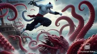 Mysterious Pirate Cat fights Monstrous Kraken , Sea Monster vs Pirate Boxer Cat .