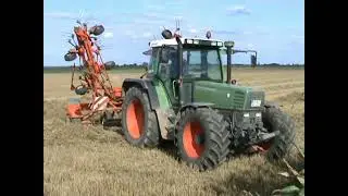 FENDT FARMER 312 AND KUHN TEDDER WORKING IN STRAW AND GRASS