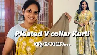 PLEATED V COLLAR KURTI STITCHING | MALAYALAM | MIDDLEGLOW