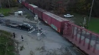 CP crossing Hwy 93 In Craighurst Ontario, Drone Footage