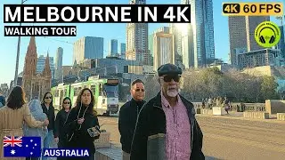 Melbourne CBD Walk | Real City Sounds And Urban Life | 4K 60FPS Binaural 🇦🇺 