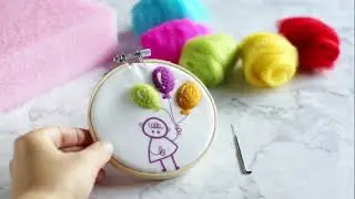 DIY Needle Felting - Balloon Girl Hoop  ❤ 羊毛氈 - 拿氣球的女娃娃