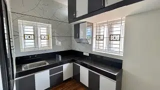 Grey & White Modular Kitchen Design with Wooden design floor tiles 👌👌