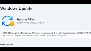 Исправление ошибки обновления Windows 11 KB5070773. Не удалось завершить установку. Служба обновл...