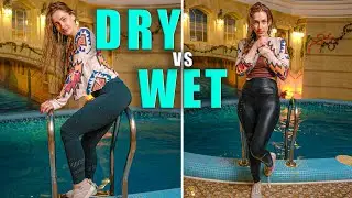 Completely wetlook in leggings at the pool wet vs dry