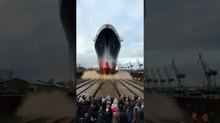 Ship Launch Ceremony - Wait for the splash... 🤯🚢 #shiplaunch #engineering #megaprojects #bigboat