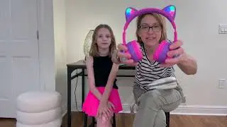Kids Light-Up Cat Headphones with Carry Case - IFECCO Wireless Kids Headphones with Microphone