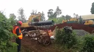 Trench excavation//huge pipe water pipe connection//Dam building