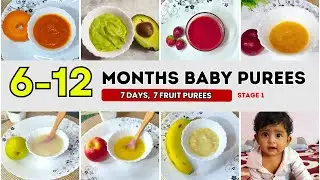 7 Fruit Purees for 6-12 Months Baby | Baby Fruit Purees | Stage 1 Homemade Baby Food for babies
