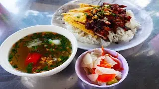 Cambodian Cheap Street Food, White Rice With Grilled Pork And Fried Eggs (US$0.75,) Amazing Cambodia