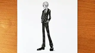 How to draw Sanji - One Piece full body | Anime drawing tutorial | Pencil sketch for beginners