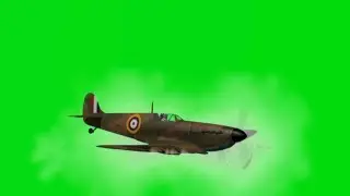 Plane Spitfire Mk IA fire, take off, landing and cockpit green screen