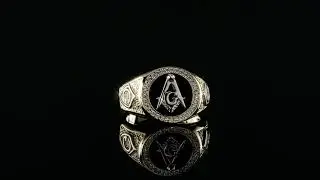 Free Mason Gemstone Ring - Mens 14k Gold Plated Solid 925 Silver Masonic G Black Onyx Ring CZ