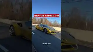 Tesla Plaid girl vs Ferrari SF90 😳 Who You Got???