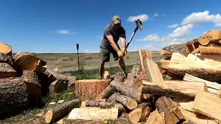 Hand splitting firewood from my large woodpile! #firewood #splittingwood #asmrsounds #bluesky