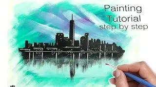 SKYLINE Painting Tutorial for beginners. How to paint NY City (easy)