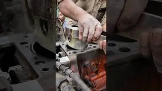 Poor Local Mechanic Amazingly Fitting Piston in Six-cylinder Diesel Engine with Basic Tools