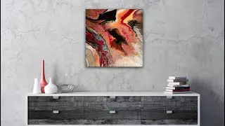 #95 Three Cup Fluid Acrylic Paint Straight Pour 20x20 Canvas Using All Metallics & Red!