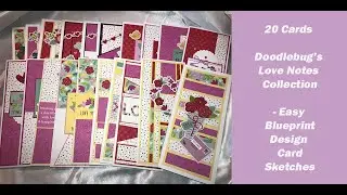 Doodlebug Love Notes Collection| 20 Cards| Blueprint Design Sketches #101 - #106
