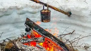 Bushcraft Snow Trench Tarp Shelter With Campfire - Day Camp