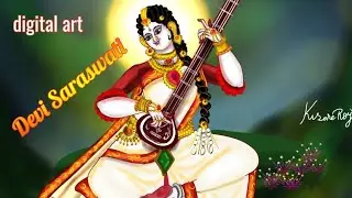 Devi Saraswati digital art using Ibis paint software #art #digitalart #sarasawati