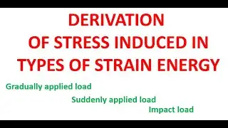 Derivation on strain energy ||gradually applied load || suddenly applied load || Impact load