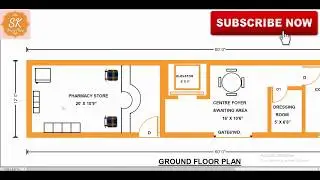 Mini Hospital PLAN 60' X 12' / 720 SQ.FT / 80 SQ.YDS / 67 SQ.M / 80 GAJ / (4K)