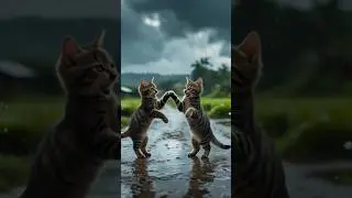 🎉 Two Cute Anime Cats Dancing in the Rain Wholesome & Relaxing Animation 🐾🌧️#youtubeshorts #ytshorts
