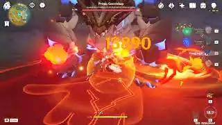 Genshin Impact damage test (Kaedehara Kazuha/Xingqiu/Xiangling/Bennett VS Revived Primo Geovishap)