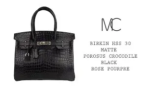 Hermes Birkin HSS 30 Matte Porosus Crocodile Black / Rose Pourpre &bull; MIGHTYCHIC &bull;