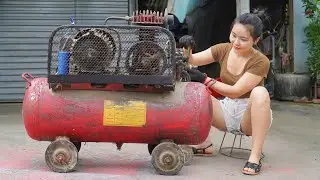 18-Years-Old Girl Restores Repair Old Air Compressor into New / Mechanical Girl
