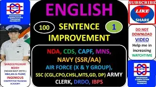 SENTENCE IMPROVEMENT, REPLACE THE SENTENCE, ERROR DETECTION FOR SSC EXAM, NDA EXAM, MNS EXAM,