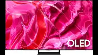 SAMSUNG 83-Inch QN83S90C Soundbar with high contrast ratio featuring dramatic sound vibrant colors