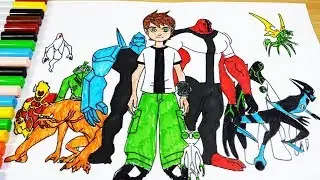 Coloring Pages Ben 10 Fourarms Diamondhead Heat Blast - Coloring Videos Ben 10 Coloring Book 2018