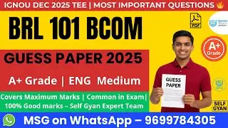 BRL 101 Guess Paper 2025 🔥 IGNOU BCOMF/BBA Important Questions | Self Gyan