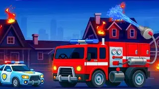 Mission in Bad Weather: Fire Truck & Police Car Stop the Fire and Handle the Aftermath 🚒🔥| Animation