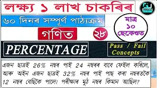 লক্ষ্য ১ লাখ চাকৰি | Percentage | Pass & Fail Concept | Mathematics | By Dhanjit kalita