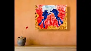 Diving Painting Love Art Original Artwork Anniversary Lovers Wall Art Red & Gold by MargaryShopUSA