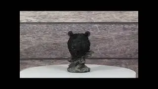 Western Rustic Wildlife Forest Black Bear Bust Figurine with Rocky Steppes Stand
