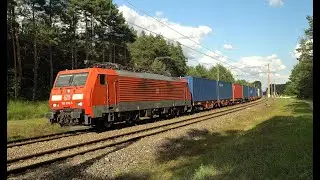 E189-056 DB Cargo z kontenerami w kierunku Skierniewic. [Lk12, Mszczonów].