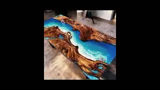 Handmade Dark Wooden Epoxy Resin Table Custom Blue Ocean Epoxy  Table Custom Dining Table #short